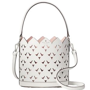 ♠️ Kate Spade White Satchel Leather Dorit Crossbody Bucket Drawstring Handbag